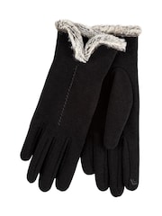 Totes Black Isotoner Thermal Smartouch Gloves with Tipped Faux Fur Cuff - Image 2 of 2