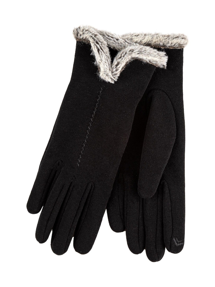 Totes Black Isotoner Thermal Smartouch Gloves with Tipped Faux Fur Cuff - Image 2 of 2