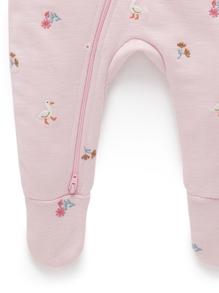 Purebaby Pink Embroidered Fleecey 100% Cotton Pramsuit - Image 4 of 4 Purebaby Pink Embroidered Fleecey 100% Cotton Pramsuit - Image 4 of 4