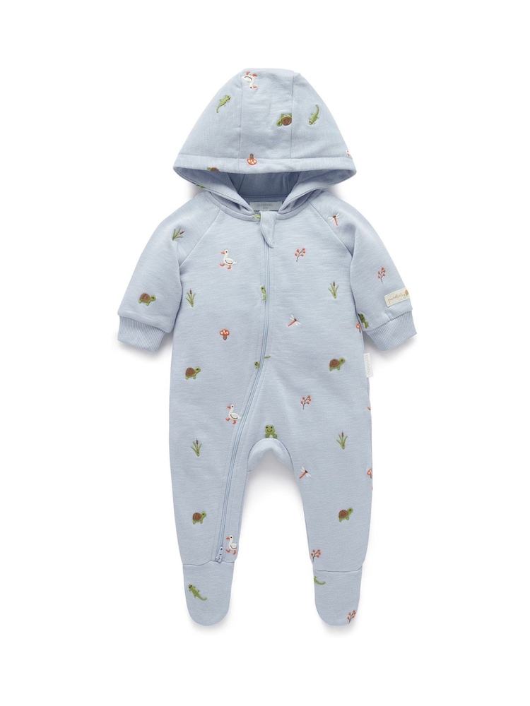 أزرق - بدلة صوف للبيبي مطرّزة من القطن 100% من Purebaby - صورة 1 من 4
