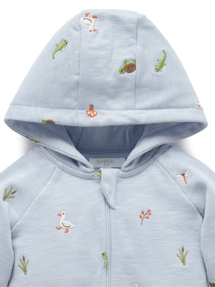 أزرق - بدلة صوف للبيبي مطرّزة من القطن 100% من Purebaby - صورة 2 من 4