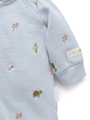 أزرق - بدلة صوف للبيبي مطرّزة من القطن 100% من Purebaby - صورة 3 من 4