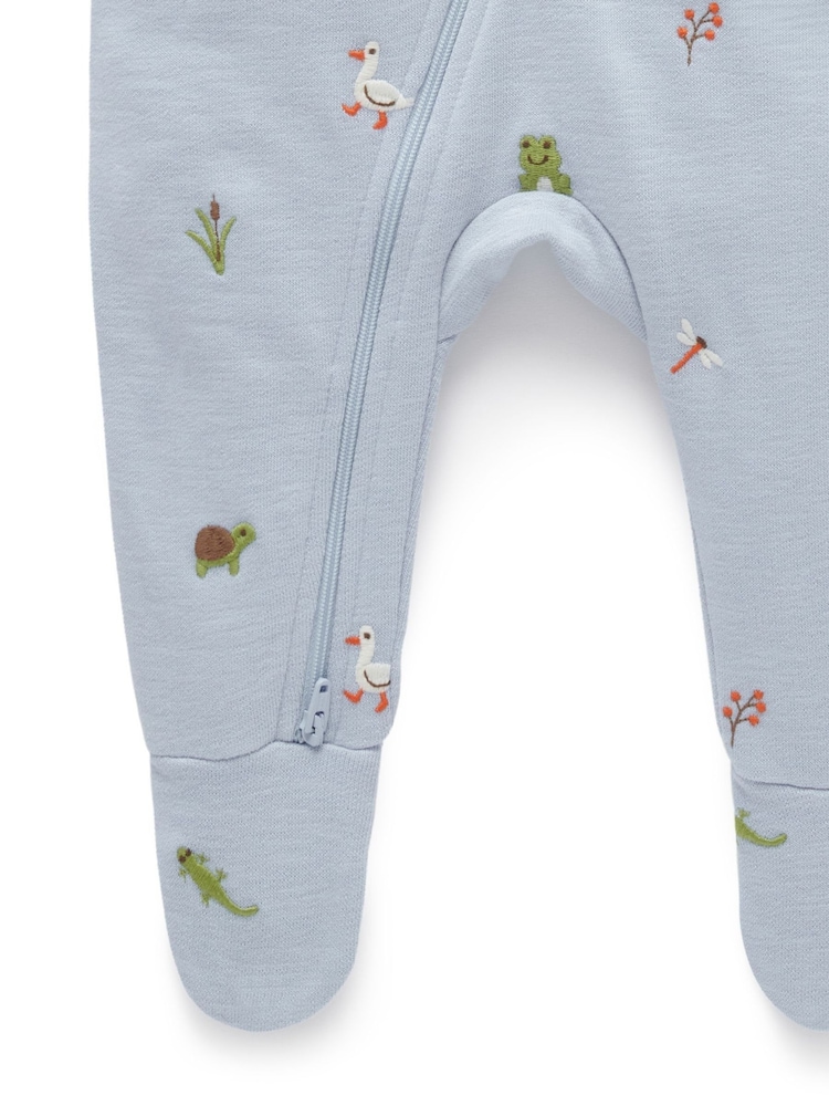 Purebaby Blue Embroidered Fleecey 100% Cotton Pramsuit - Image 4 of 4 Purebaby Blue Embroidered Fleecey 100% Cotton Pramsuit - Image 4 of 4
