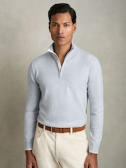 Reiss Soft Blue Swinley Cotton Blend Half Zip Jumper - Image 1 of 6