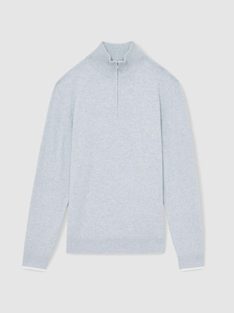 Reiss Soft Blue Swinley Cotton Blend Half Zip Jumper - Image 2 of 6