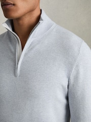 Reiss Soft Blue Swinley Cotton Blend Half Zip Jumper - Image 4 of 6