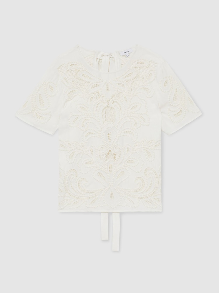 Reiss Ivory Iyla Floral Cut-Out Embroidery Top - Image 2 of 6