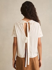 Reiss Ivory Iyla Floral Cut-Out Embroidery Top - Image 5 of 6