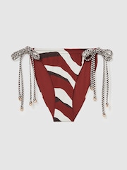 Reiss Brown/Burgundy Rue Chequered-Tie Bikini Bottoms - Image 2 of 6