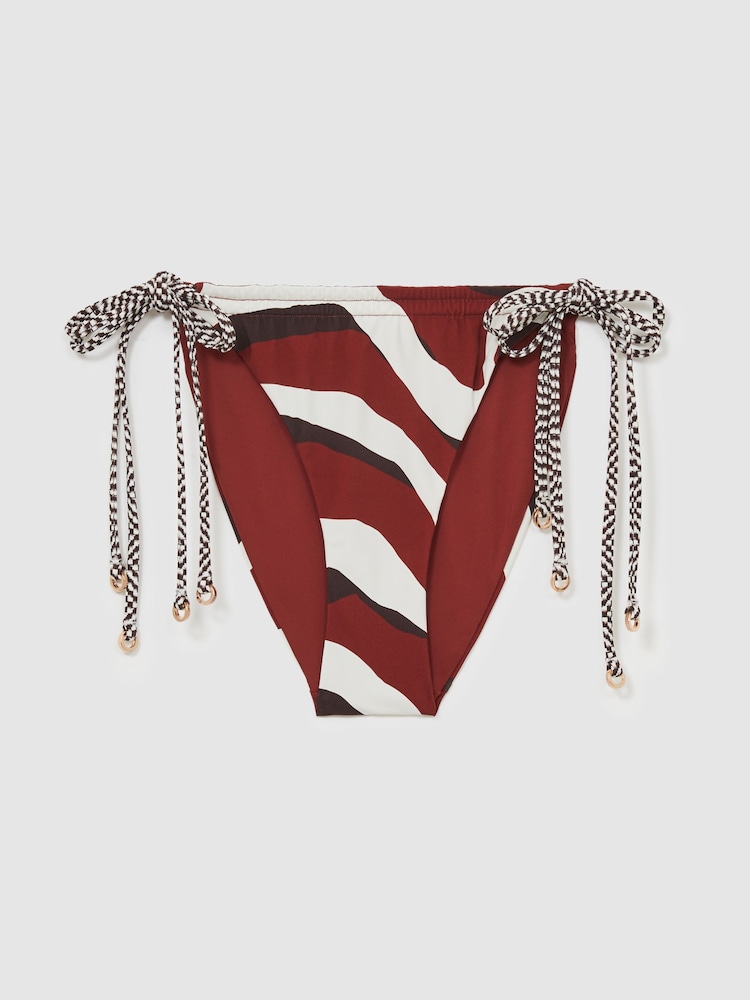 Reiss Brown/Burgundy Rue Chequered-Tie Bikini Bottoms - Image 2 of 6