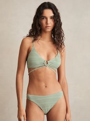 Reiss Green/White Kai Chequered-Print Triangle Bikini Top - Image 1 of 6