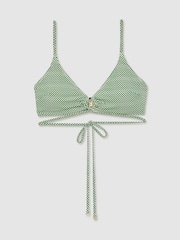 Reiss Green/White Kai Chequered-Print Triangle Bikini Top - Image 2 of 6