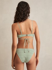Reiss Green/White Kai Chequered-Print Triangle Bikini Top - Image 5 of 6