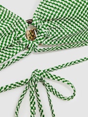 Reiss Green/White Kai Chequered-Print Triangle Bikini Top - Image 6 of 6
