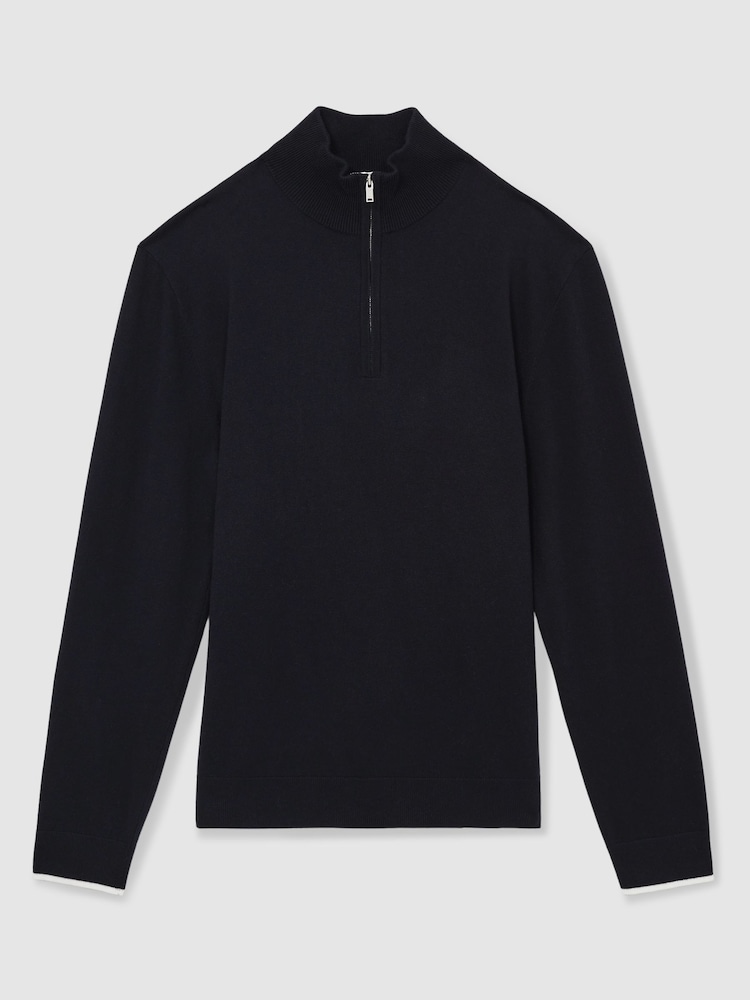 Reiss Navy Swinley Cotton Blend Half Zip Jumper - Image 2 of 7