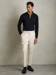 Reiss Navy Swinley Cotton Blend Half Zip Jumper - Image 3 of 7