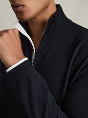 Reiss Navy Swinley Cotton Blend Half Zip Jumper - Image 4 of 7