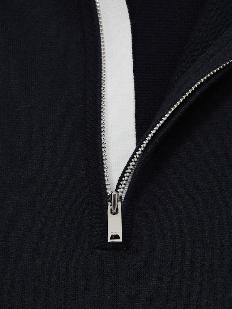 Reiss Navy Swinley Cotton Blend Half Zip Jumper - Image 7 of 7