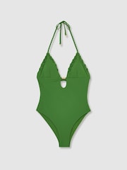 Reiss Green Nicole Whipstitch Halterneck Swimsuit - Image 2 of 5