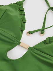 Reiss Green Nicole Whipstitch Halterneck Swimsuit - Image 5 of 5