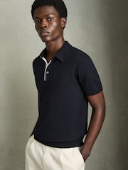 Темно-синий - Reiss Finch Contrast Placket Polo Shirt With Cotton - Image 1 of 6