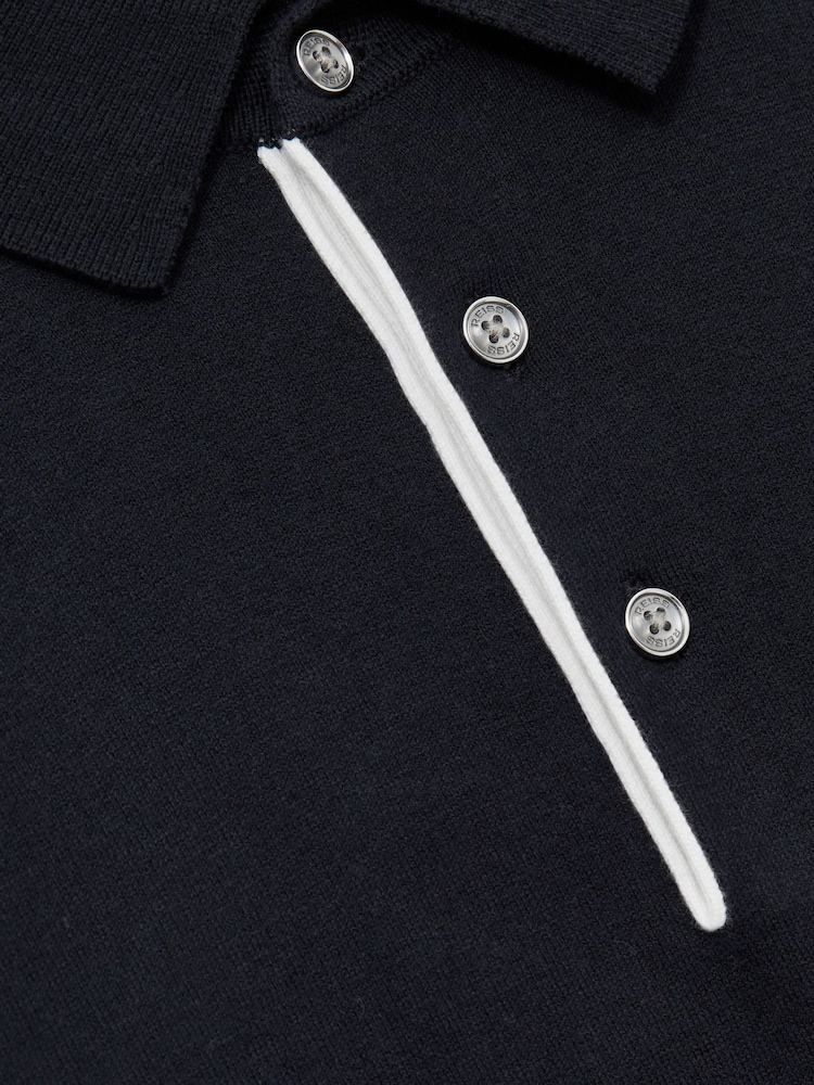 Темно-синий - Reiss Finch Contrast Placket Polo Shirt With Cotton - Image 6 of 6
