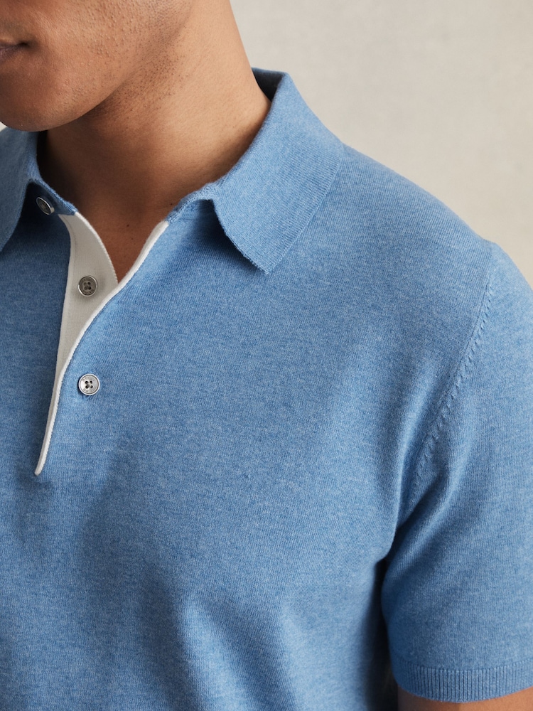 Albastru - Polo Tricouri Reiss Finch Contrast Placket Cu Bumbac - Image 4 of 6