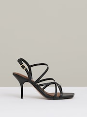 Reiss Black Elise Leather Strappy Stiletto Sandals - Image 1 of 5