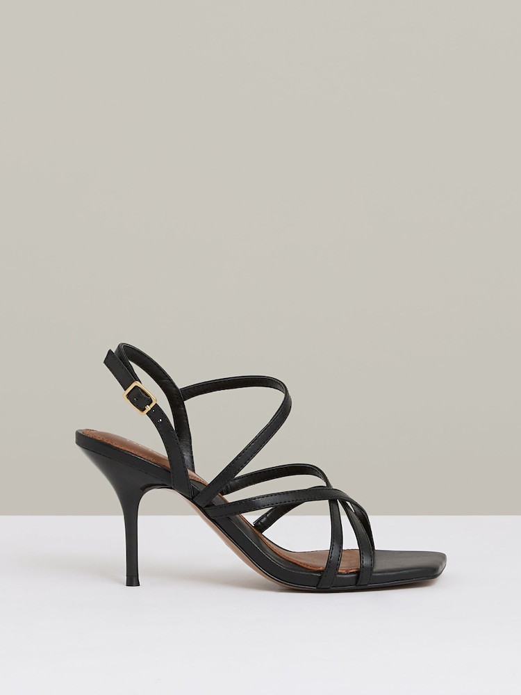 Reiss Black Elise Leather Strappy Stiletto Sandals - Image 1 of 5