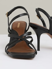 Reiss Black Elise Leather Strappy Stiletto Sandals - Image 4 of 5