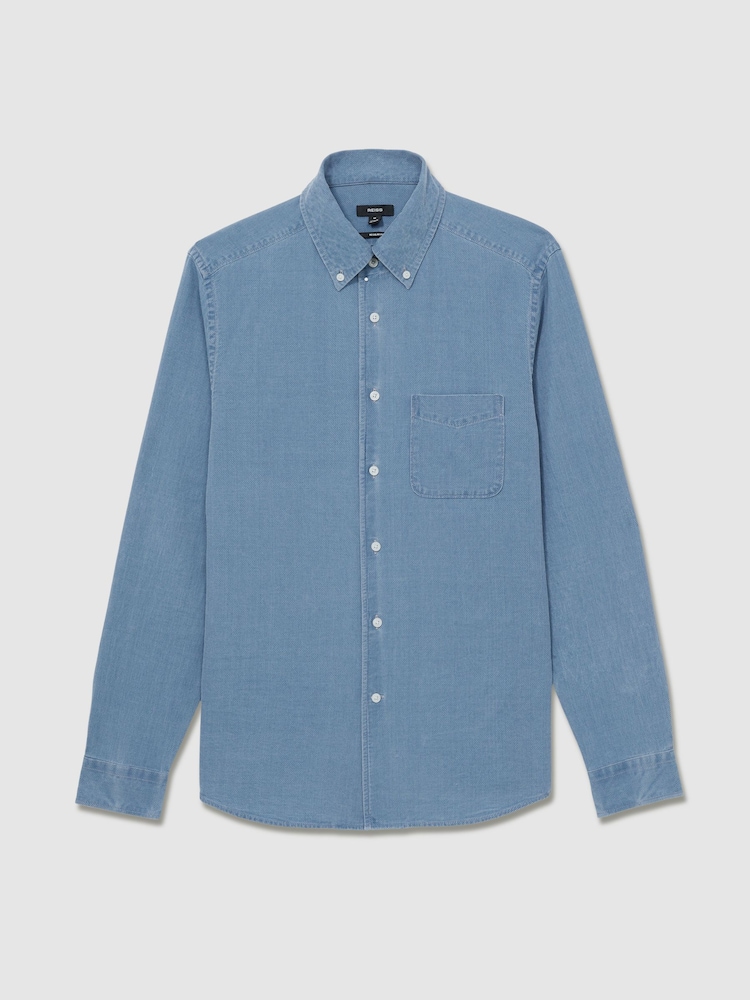 Indigo modra - Reiss Kittle denim Piqué z gumbi po celotni dolžini srajce - Slika 2 iz 6
