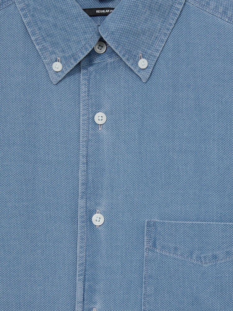 Indigo modra - Reiss Kittle denim Piqué z gumbi po celotni dolžini srajce - Slika 6 iz 6