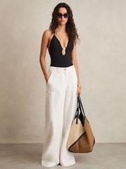 Reiss Black Nicole Whipstitch Halterneck Swimsuit - Image 5 of 6