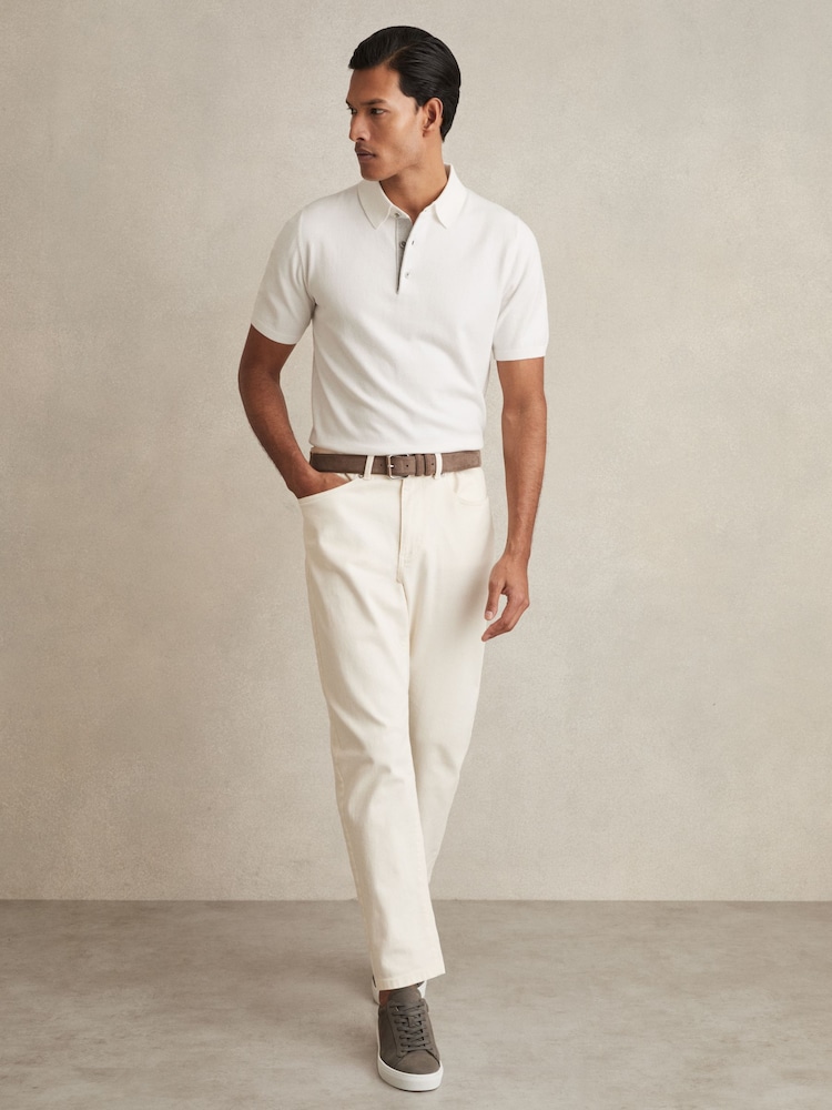 Reiss White Finch Contrast-Placket Polo Shirt With Cotton - Image 3 of 6