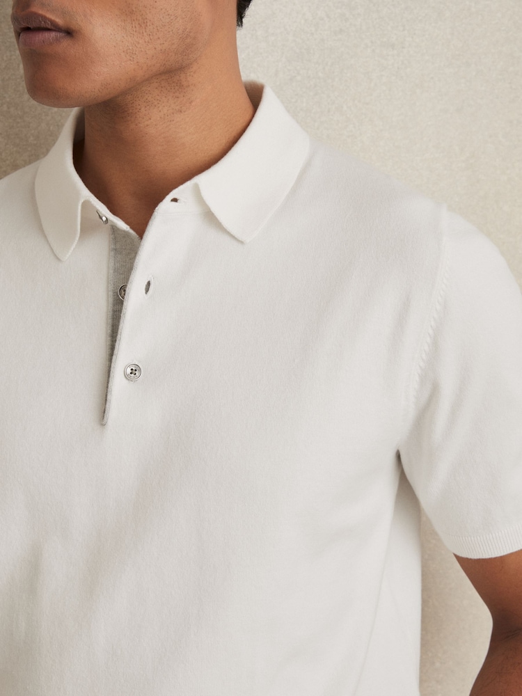 Reiss White Finch Contrast-Placket Polo Shirt With Cotton - Image 4 of 6