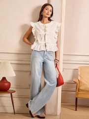 Love & Roses Bleach Wash Patch Plait Pocket Wide Leg Jeans - Image 2 of 4