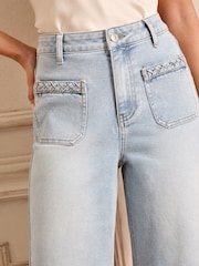 Love & Roses Bleach Wash Patch Plait Pocket Wide Leg Jeans - Image 3 of 4