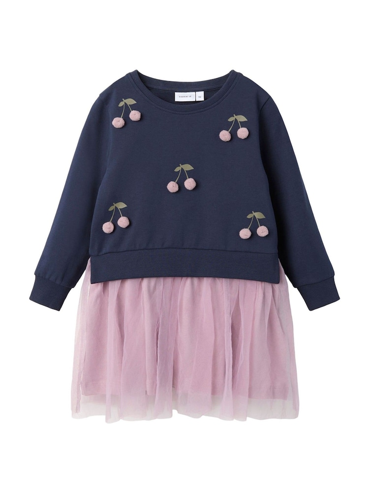 Name It Purple Cherry Applique Tulle Jumper Dress - Image 1 of 2