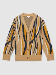 Reiss Camel Serafina Wool Cashmere Intarsia Stripe Cardigan - Image 2 of 6