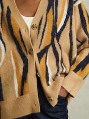 Reiss Camel Serafina Wool Cashmere Intarsia Stripe Cardigan - Image 4 of 6
