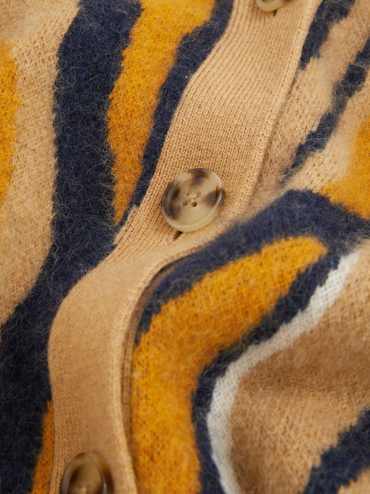 Reiss Camel Serafina Wool Cashmere Intarsia Stripe Cardigan - Image 6 of 6