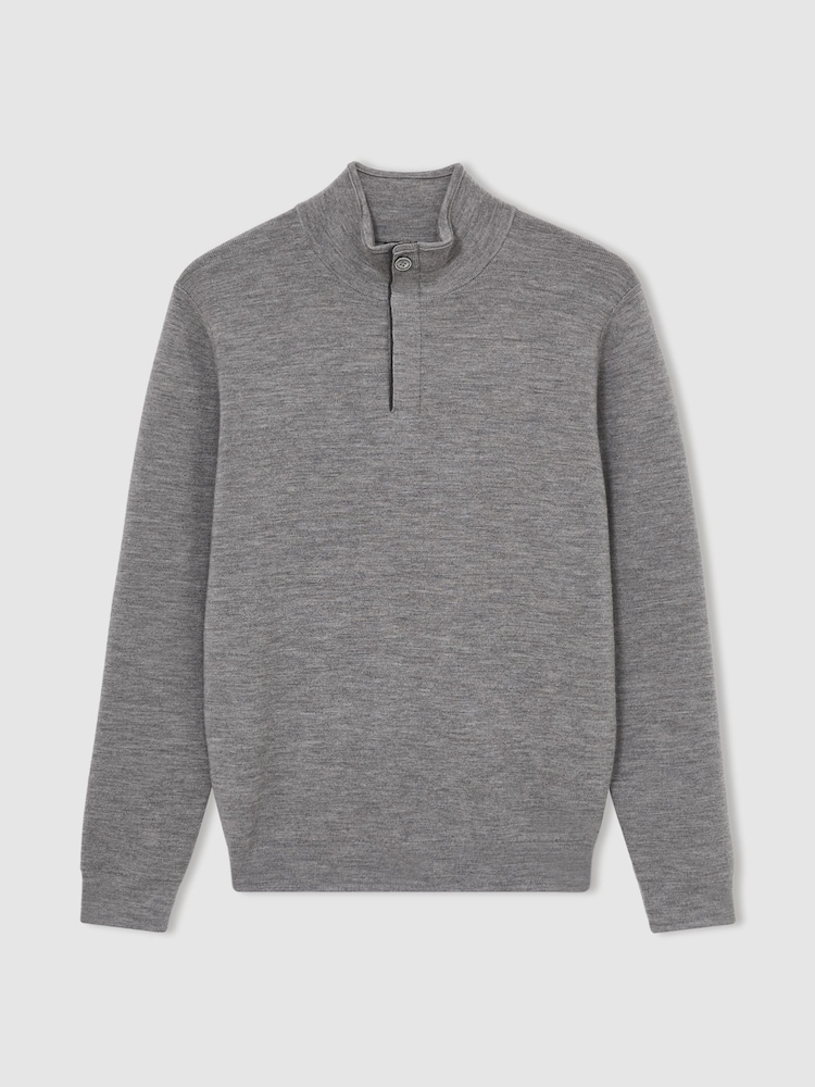 Reiss Warm Grey Melange Edison Merino Wool Half-Zip Jumper - Image 2 of 5 Reiss Warm Grey Melange Edison Merino Wool Half-Zip Jumper - Image 2 of 5