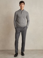 Reiss Warm Grey Melange Edison Merino Wool Half-Zip Jumper - Image 3 of 5