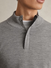 Reiss Warm Grey Melange Edison Merino Wool Half-Zip Jumper - Image 4 of 5