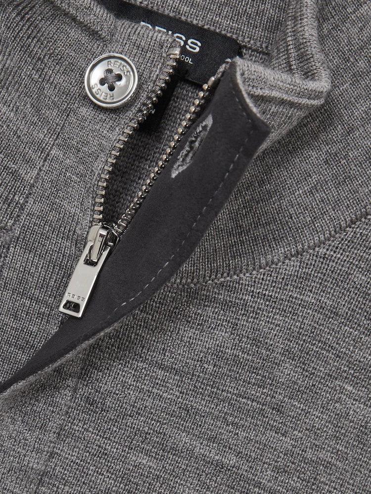 Reiss Warm Grey Melange Edison Merino Wool Half-Zip Jumper - Image 5 of 5