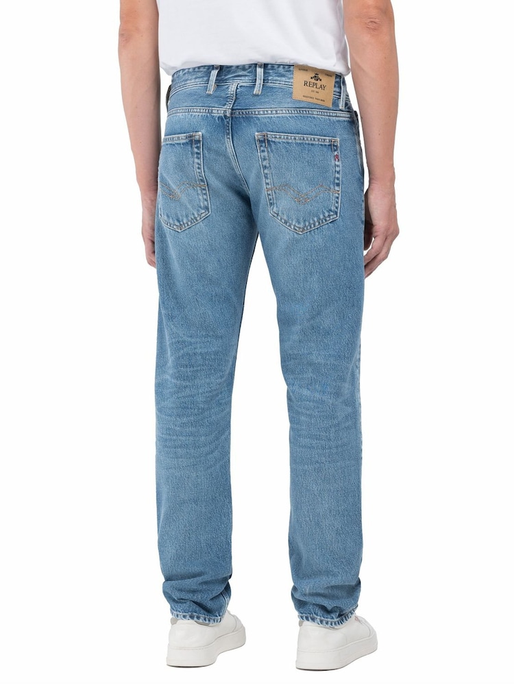 Умеренно синяя джинсовая ткань - Replay Straight Fit Grover with 100% Cotton Stretch Jeans - Image 2 of 3