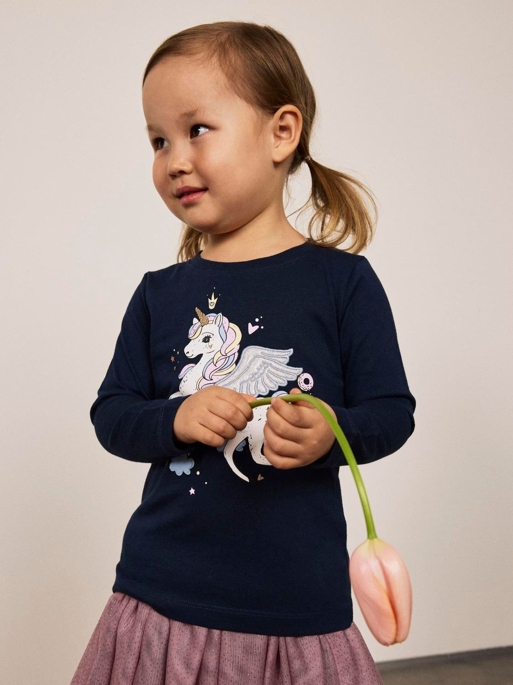 ❁uni♡❁ Buy Name It Blue Rainbow Unicorn Applique Jersey Long Sleeve Top