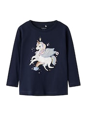 Name It Blue Rainbow Unicorn Applique Jersey Long Sleeve Top - Image 2 of 4