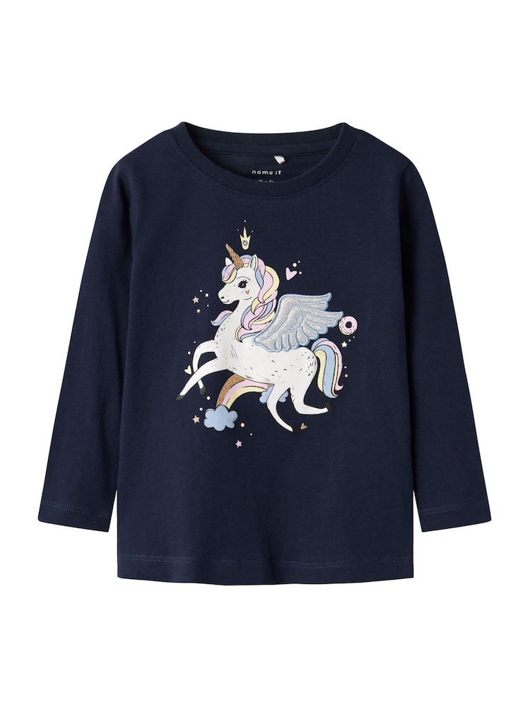Name It Blue Rainbow Unicorn Applique Jersey Long Sleeve Top - Image 2 of 4