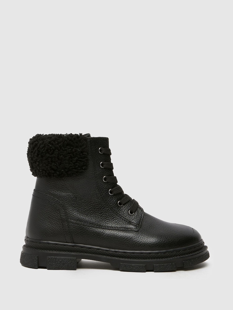 Schuh Charley Leather Faux Fur Black Shoes - Image 1 of 4 Schuh Charley Leather Faux Fur Black Shoes - Image 1 of 4